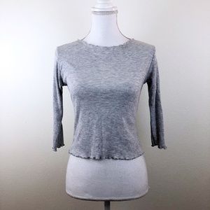 Brandy Melville Gray Lettuce 3/4 Sleeve Tshirt Top